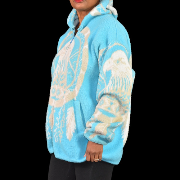 Vintage Artesanias Tuntaquimba Wool Jacket Blue Blanket Southwestern Eagle Large - Picture 15 of 15